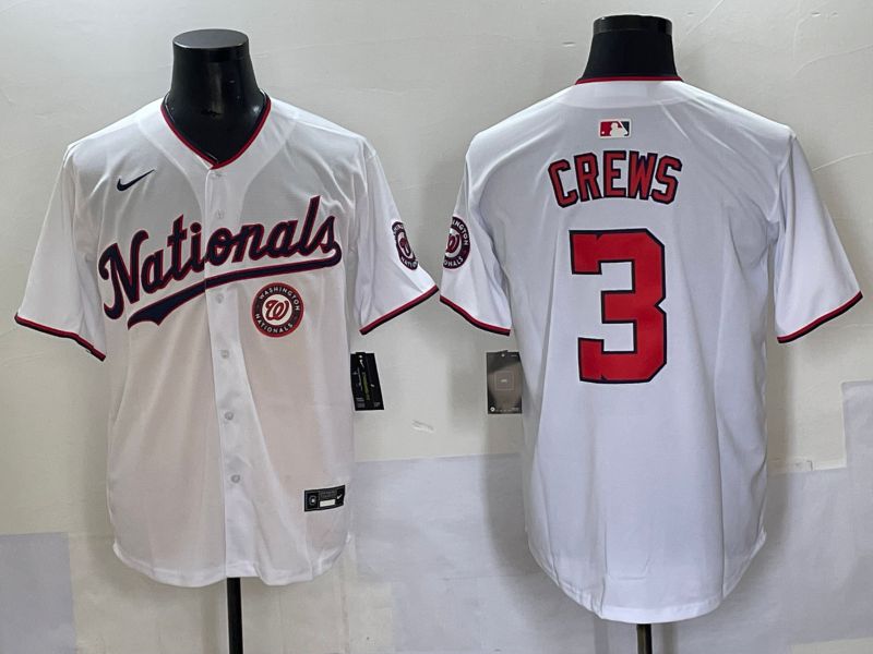 Men 2025 Washington Nationals #3 Crews White Game Nike MLB Jersey style 6